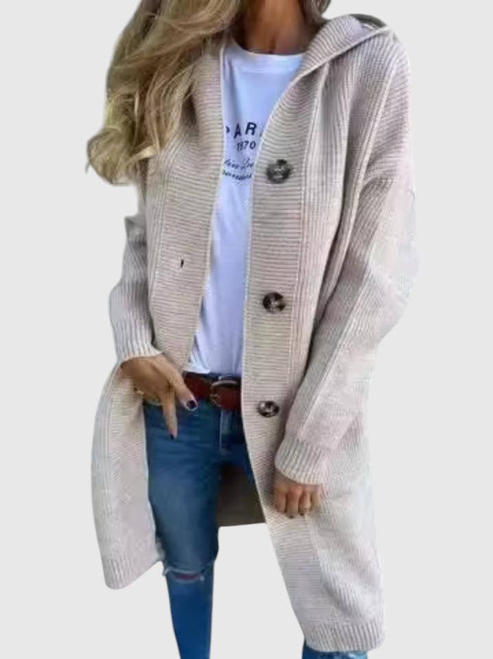 Гизел – Дълъг плетен палто с качулка 