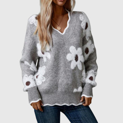 THEA - Елегантен V-образен пуловер с цвят