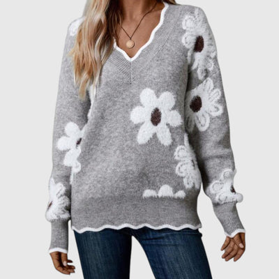 THEA - Елегантен V-образен пуловер с цвят