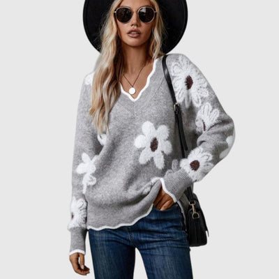 THEA - Елегантен V-образен пуловер с цвят