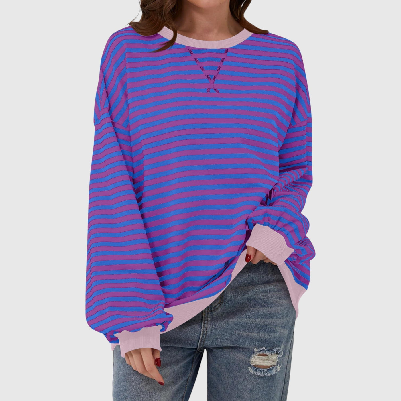 LUKA – Лежерна райеана блуза с дълга ръкав