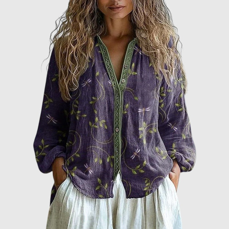 Амбре - Винтидж Риза с Принт на Листя