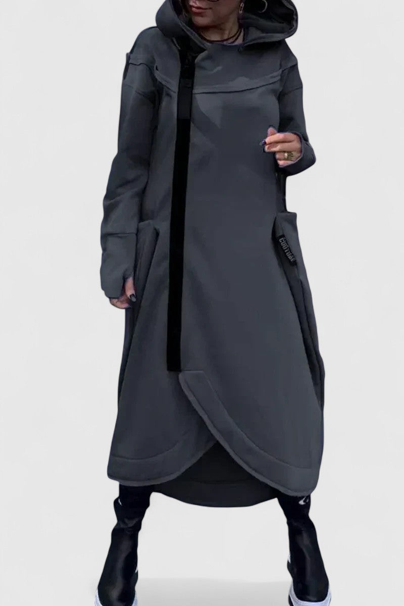 MARIE- Дълго палто с качулка и цип