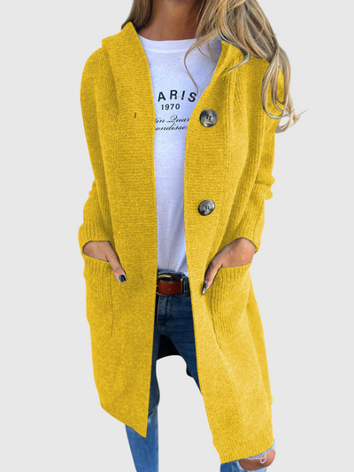 Гизел – Дълъг плетен палто с качулка 