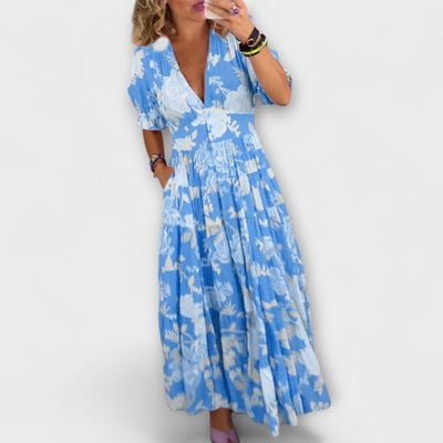 Catrisa - Рокля с цветен принт и V-образно деколте с джобове