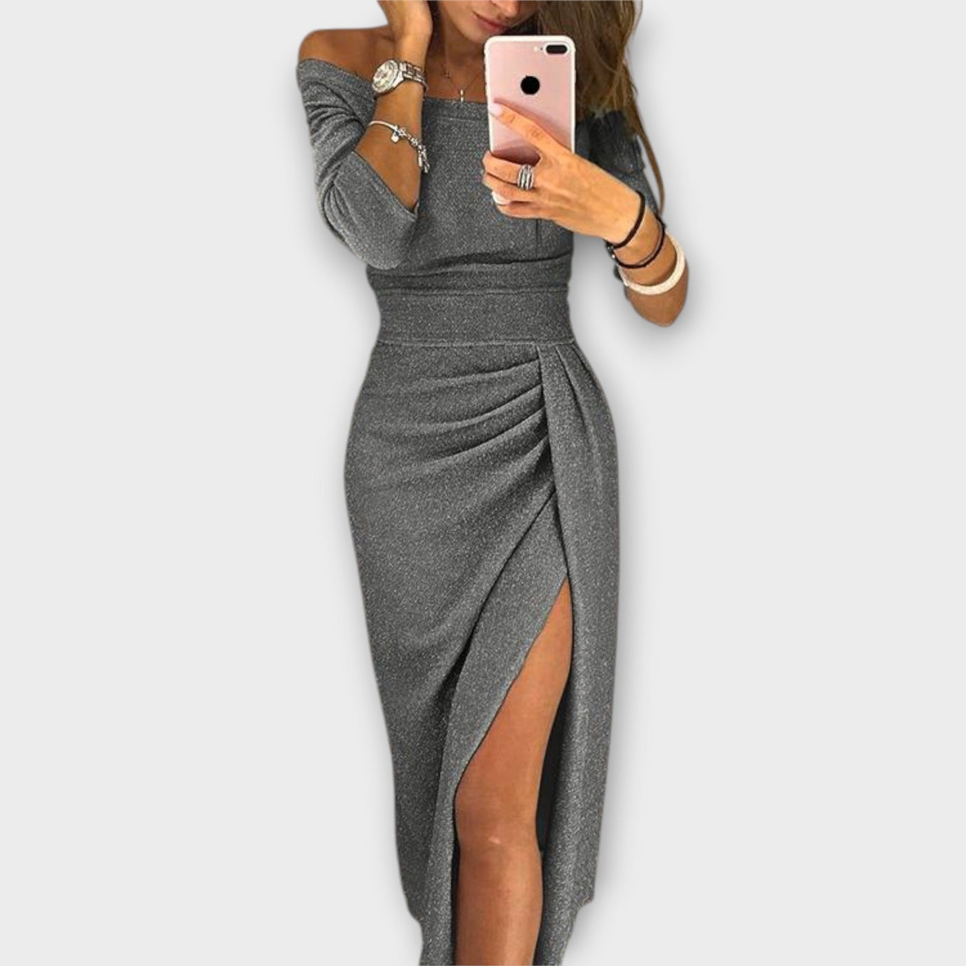 Лена - Елегантна рокля с открити рамена