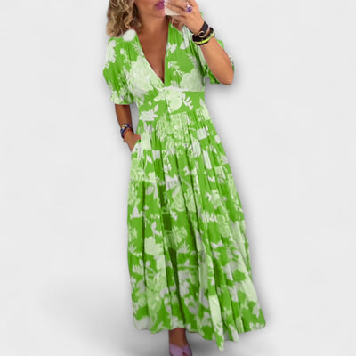 Catrisa - Рокля с цветен принт и V-образно деколте с джобове