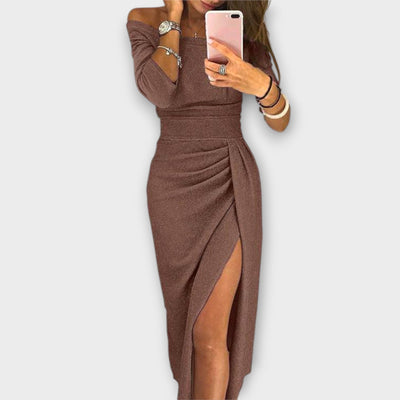 Лена - Елегантна рокля с открити рамена