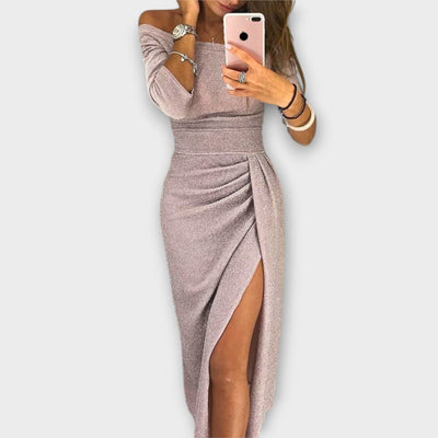 Лена - Елегантна рокля с открити рамена