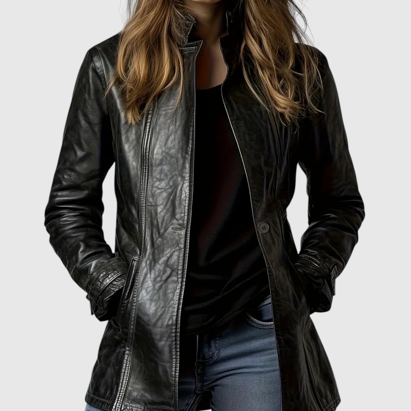 Аделина - Кожено палто от италианска кожа с копчета