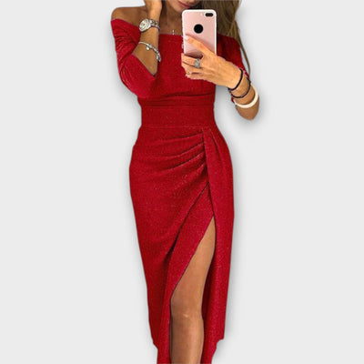 Лена - Елегантна рокля с открити рамена