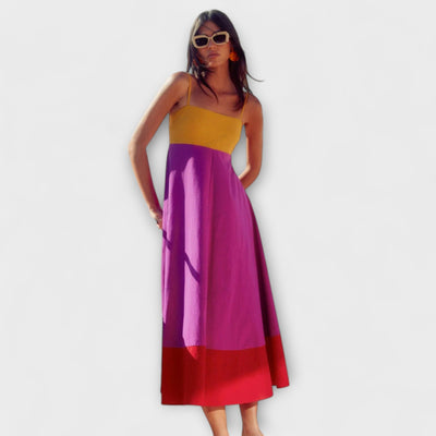 Рокля с презрамки в стил цветен блок