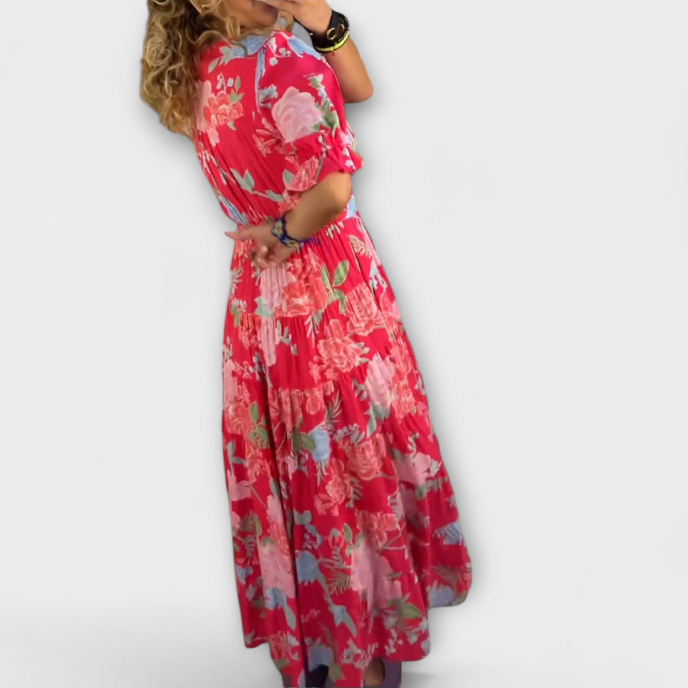 Catrisa - Рокля с цветен принт и V-образно деколте с джобове