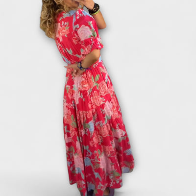 Catrisa - Рокля с цветен принт и V-образно деколте с джобове