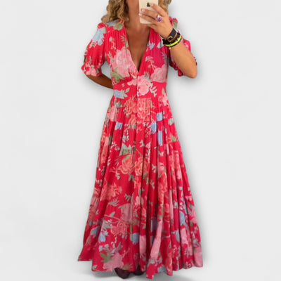 Catrisa - Рокля с цветен принт и V-образно деколте с джобове