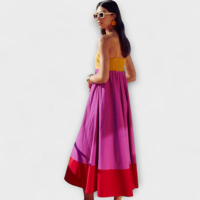 Рокля с презрамки в стил цветен блок