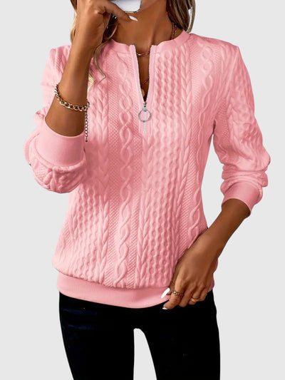 Amalie - Плетен пуловер с оплетен дизайн на цип