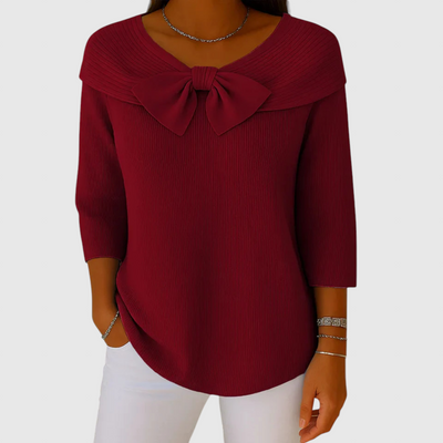 Серенна – Дамски пуловер с панделка и кръгло деколте