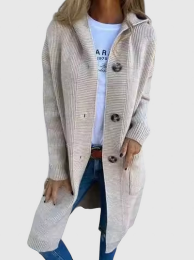 Гизел – Дълъг плетен палто с качулка 