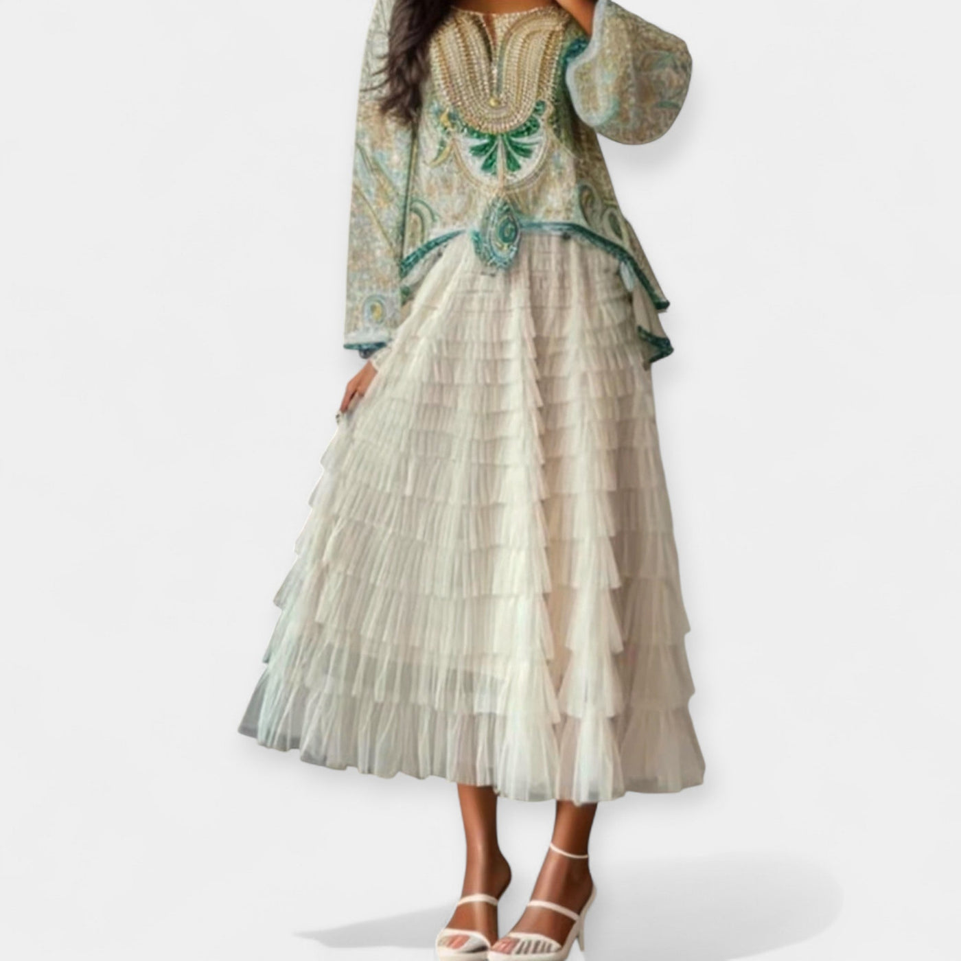 Елегантна пола с тюлен декоративен детайл