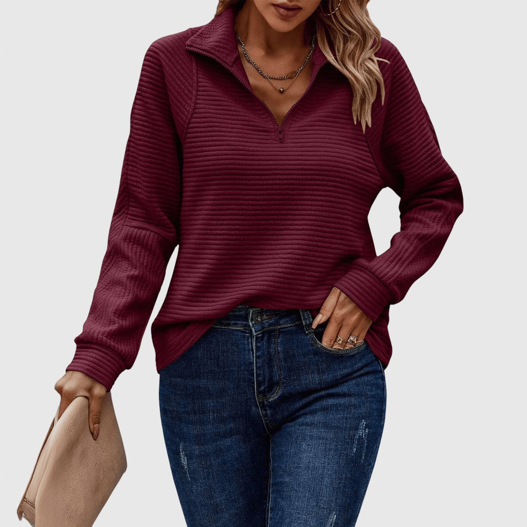Ленка - Елегантен пуловер с половин цип
