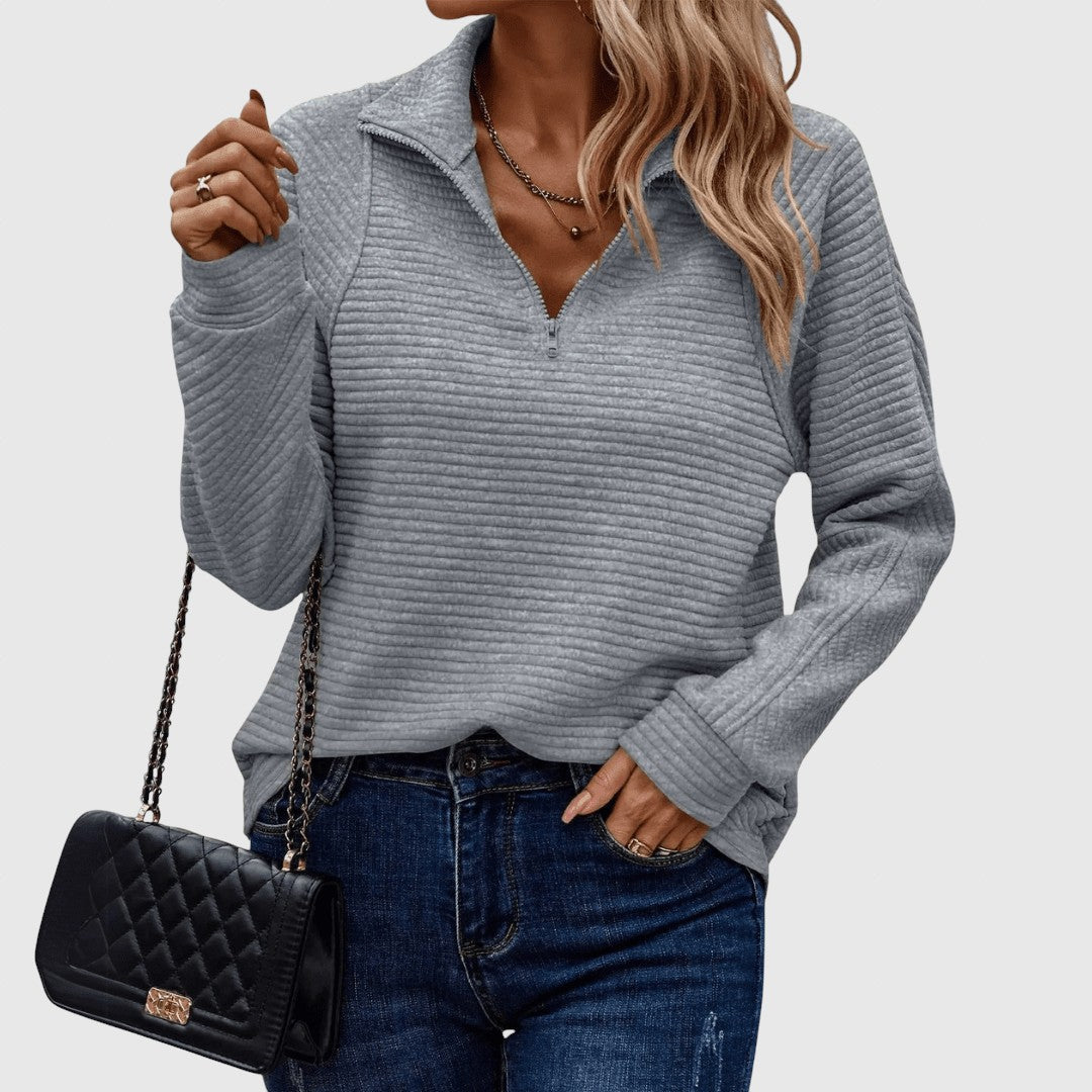 Ленка - Елегантен пуловер с половин цип