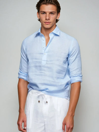 Ленена Pop-over Риза - Светло Синя