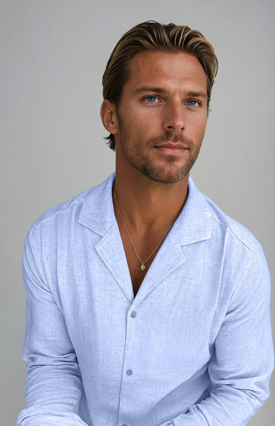 Ленена плажна риза - Светло синя