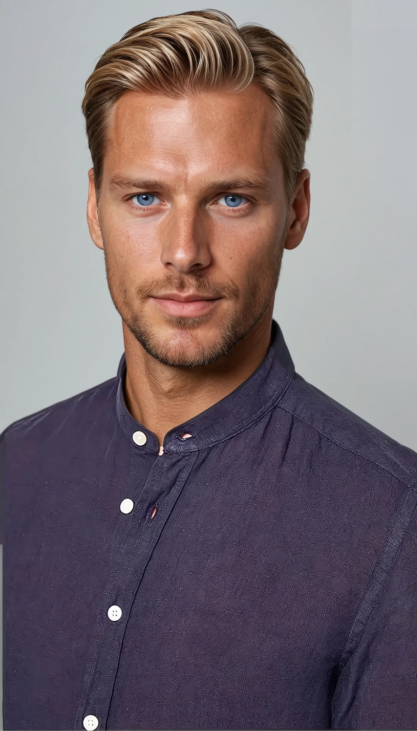 Ленена риза с бандов яка в морско синьо