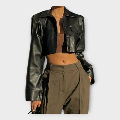 Кратко кожено яке с джобове 