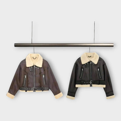 Кожено Късо Яке с Кожа и Колан 