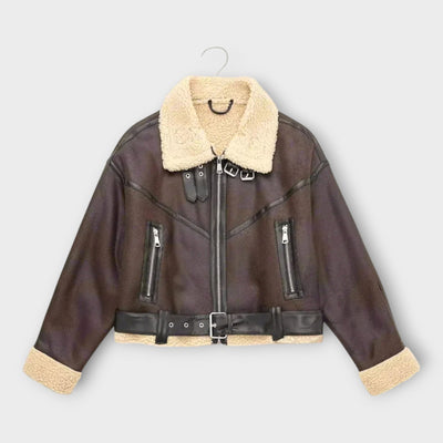 Кожено Късо Яке с Кожа и Колан 