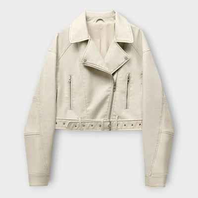 Модерно Късо Кожено Якне с Колан и Изтънчена Естетика 