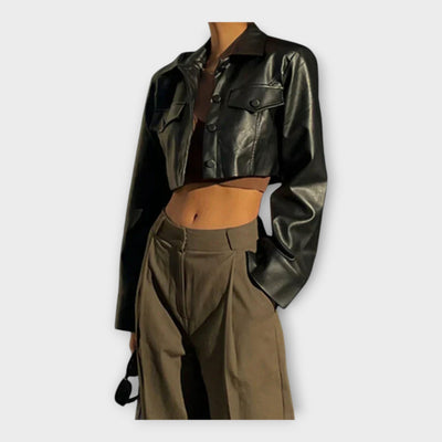 Кратко кожено яке с джобове 