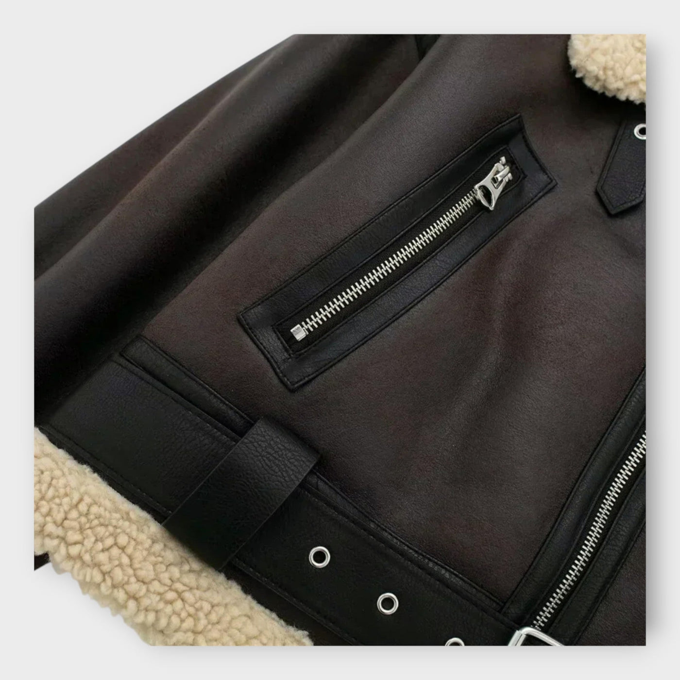 Кожено Късо Яке с Кожа и Колан 