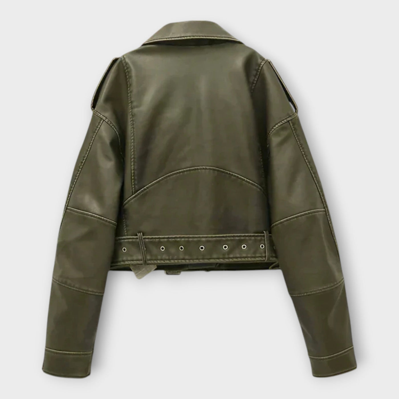 Модерно Късо Кожено Якне с Колан и Изтънчена Естетика 