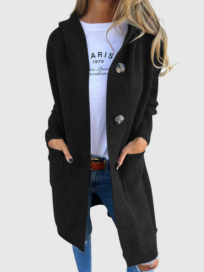 Гизел – Дълъг плетен палто с качулка 