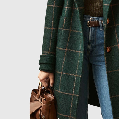 Амелия - Ретро дамско палто с яка и каре