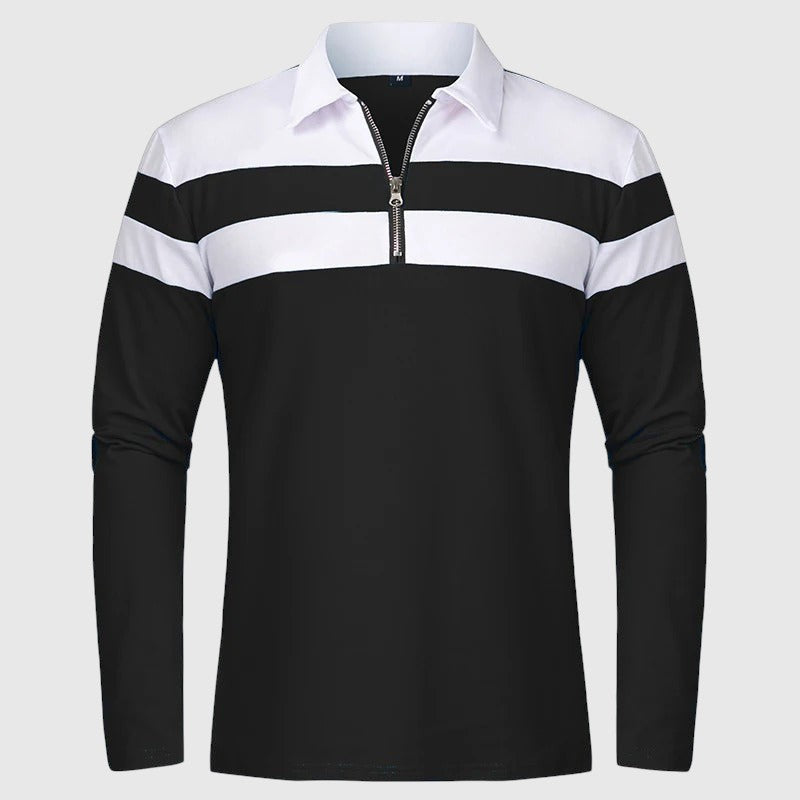 Либуше - Елегантен пуловер с цип и райета