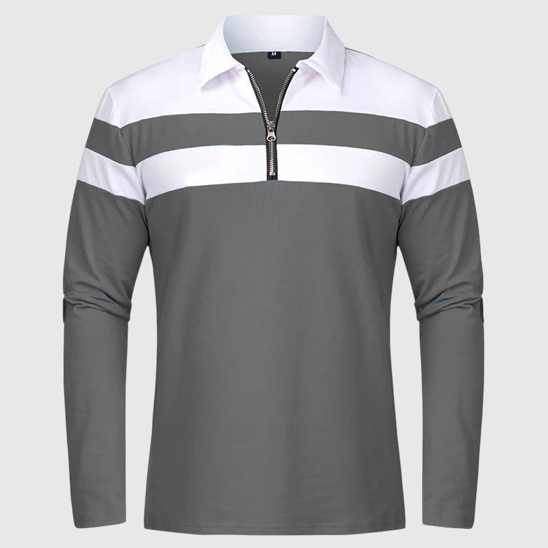 Либуше - Елегантен пуловер с цип и райета