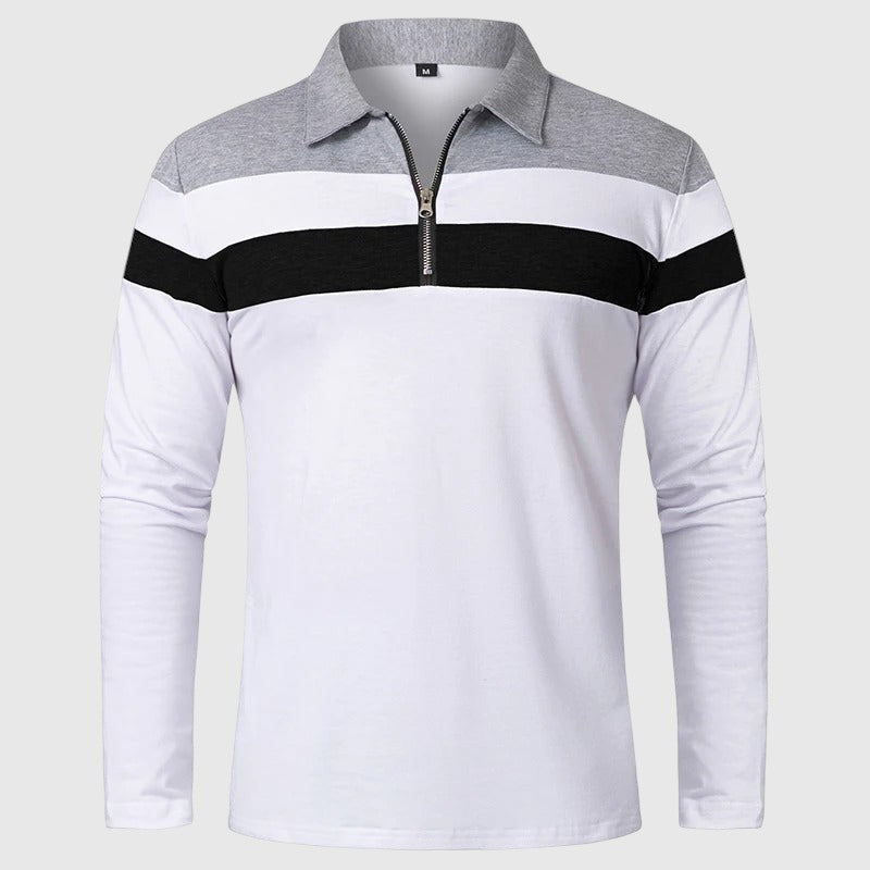 Либуше - Елегантен пуловер с цип и райета