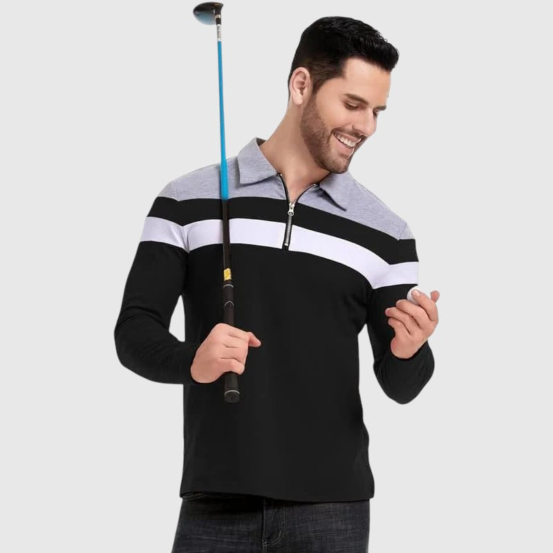 Либуше - Елегантен пуловер с цип и райета