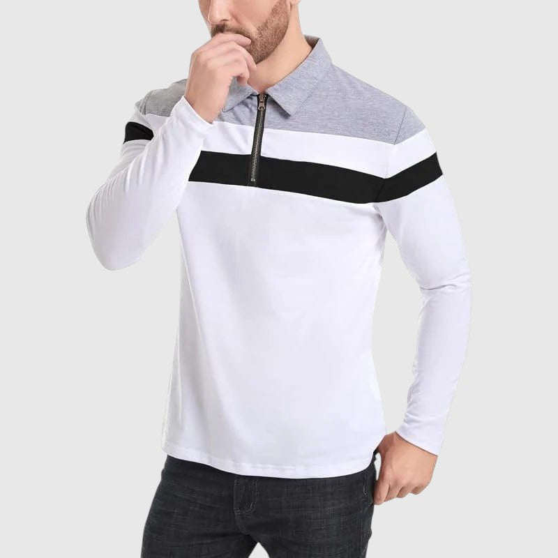 Либуше - Елегантен пуловер с цип и райета